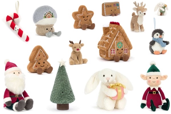 Peluches Jellycat sur le thème de Noël